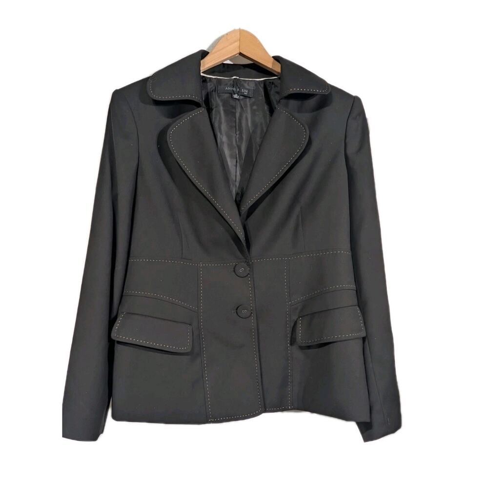 Anne Klein Women's Blazer Sz 14 Career Equestrian Stitching Black Business